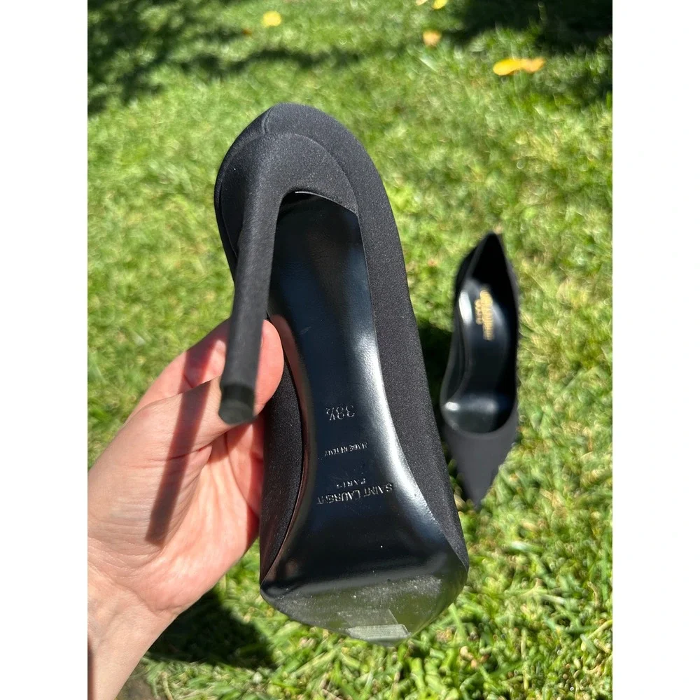 Saint Laurent Paris Anja Black Fabric Pointed Toe Pumps Stiletto Heels Size 38.5 - Picture 5 of 9